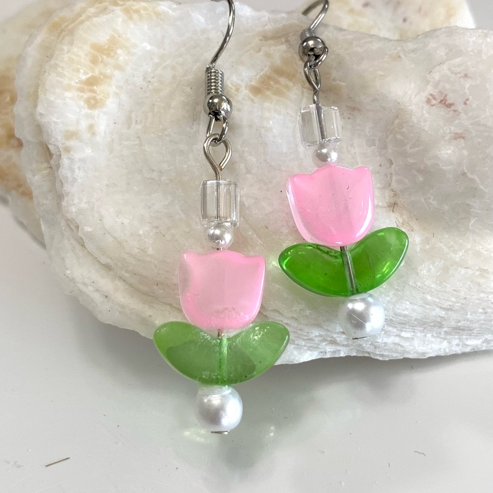 Spring Tulip Czech Glass Earrings